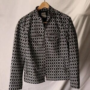 Chico's motto fashion jacket women size 2 with art deco‎ diamond design black